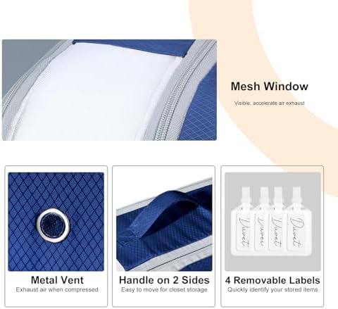Comforter Storage Bag - Large Capacity Bedding Storage Bags Ultra Space Saving Self Compression Organizer, Washable Compression Bags for Storage Comforter Blanket Duvet, 4-Pack, Navy Blue - Image 6
