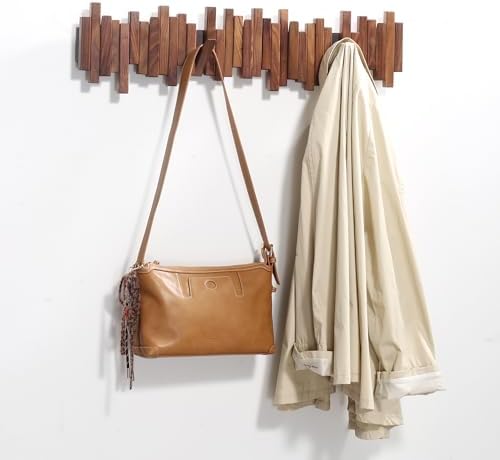 Coat Rack Wall Mount Piano Flip Down Wall Hook Rack 6 Hooks Walnut - Image 3