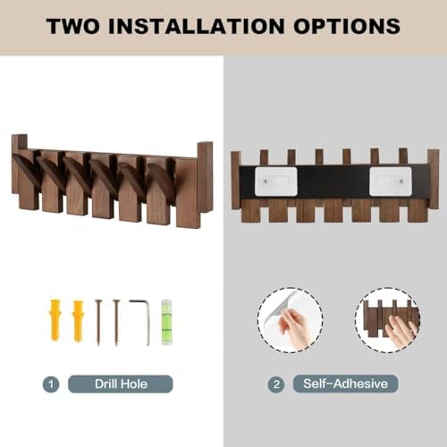Black Walnut Piano Coat Rack, Coat Hooks for Wall with 6 Magnetic Retractable Hooks, Heavy Duty Space Saving Wall Mounted Coat Rack for Entryway, Bedroom, Mudroom - Image 5