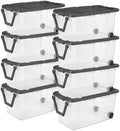 Sterilite 8-Pack Modular Stacker Box, Durable Clear Plastic Storage Bins with Latching Lids, 40 Quart - Stackable Organizing Container Boxes for Closet, Bathroom, and Office by Sterilite