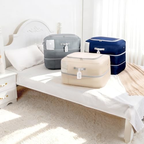 Comforter Storage Bag - 110L Large Capacity Blanket Storage Bags 2-Layer Ultra Space Saving Self Compression Organizer, Washable Compression Bags for Storage Comforter Blanket, 6-Pack, Grey - Image 7