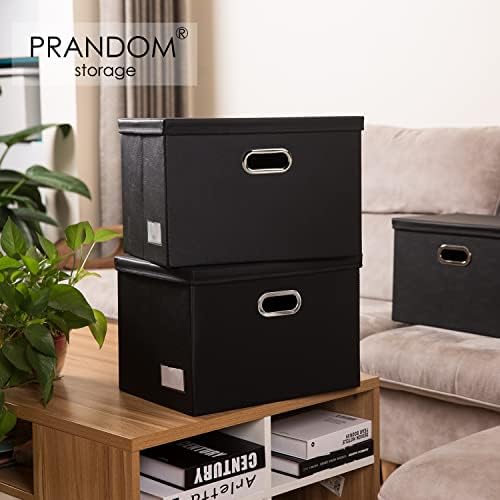 PRANDOM Collapsible Storage Bins with Lids [3-Pack] Leather Fabric Foldable Storage Boxes Organizer Containers Baskets Cube with Cover for Bedroom Closet Office Nursery Black (14.9x10.8x10) - Image 2