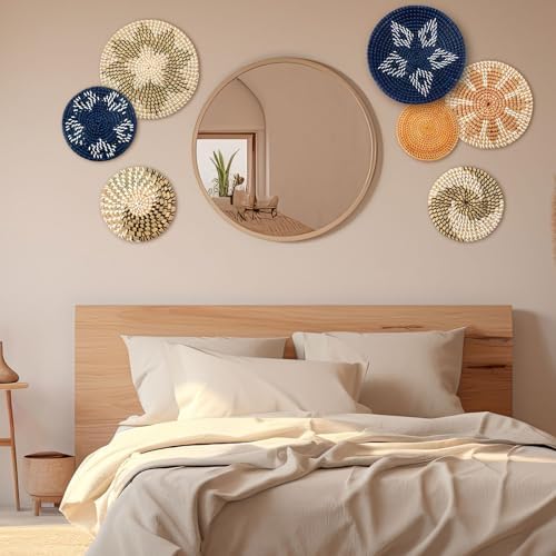 Xuhal 8 Pcs Boho Wall Basket Decor Decorative Bulrush Woven Basket Wall Decor Rustic Farmhouse Hanging Baskets for Kitchen Rustic Home Summer Decorations - Image 5