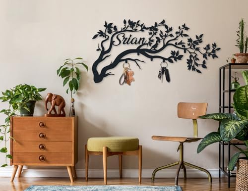 Custom Last Name Sign, Tree Branches Wall Coat Rack, Metal Hat Rack Name, Tree Hooks Metal Decor, Mounted Coat Hanger, Entryway Wall Art Signs - Image 4