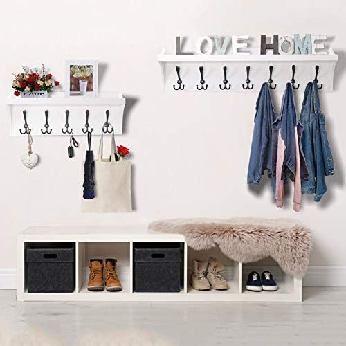 DSEAP Wall Shelf with 7 Tri Hooks, 35' Long Heavy Duty Coat Rack Wall Mount with Hooks Underneath for Entryway, Mudroom, Kitchen, Bathroom, White & Black - Image 2