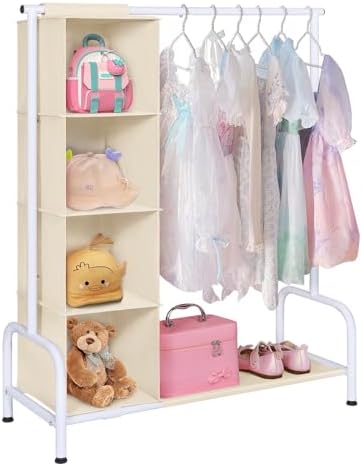 Univivi Kids Clothing Rack with Hanging Organizer, 43 Inch, Beige and White by Univivi