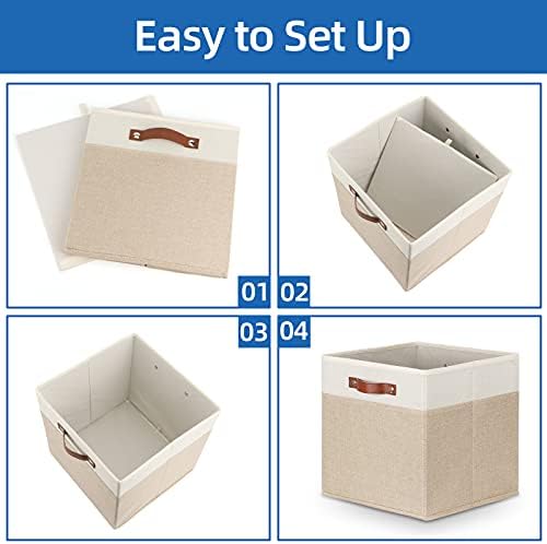 Temary Cube Storage Bins 13 Inch Fabric Storage Cubes Storage Baskets for Shelves Closet Baskets for Cube Storage with Leather Handles, Cloth Organizer Bins for Home - Image 7