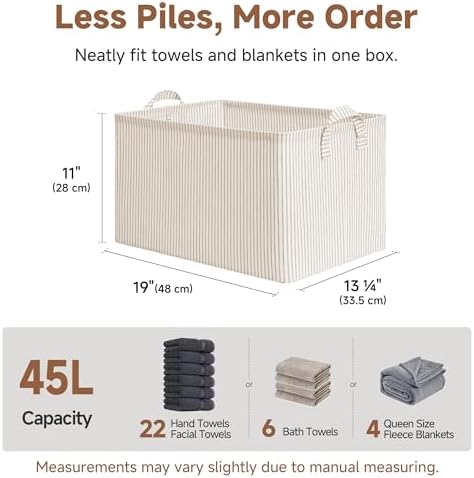 StorageWorks Closet Storage Bins, Khaki and Beige Stripes, 45L, 2-Pack - Image 6