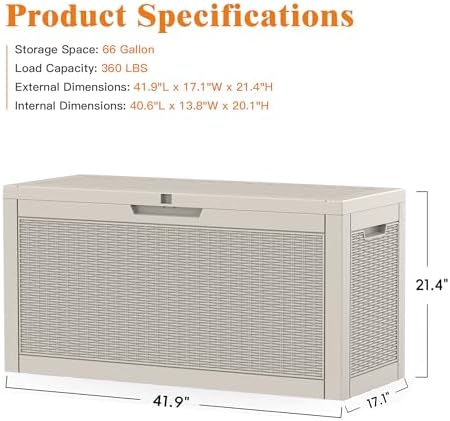 Outdoor Deck Storage Box, 66 Gallon Deck Box,Lockable Patio Storage Bench - Image 7