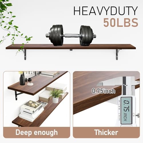 Kaboon 55 inch Long 10 inch Deep Floating Shelves for Wall Set of 2, Large Open Shelves Wall Mounted, Space Saving Home and Commercial Use, Dark Walnut - Image 4