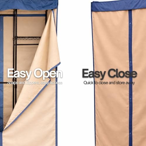 Formosa Covers Portable Garment Rolling Rack Cover - Protect Your Clothes from Dust Keep Your Room Looking Organized (Cover Only) (Beige Khaki with Dusty Blue Trim, 36" W x 16" D x 76" H) - Image 4