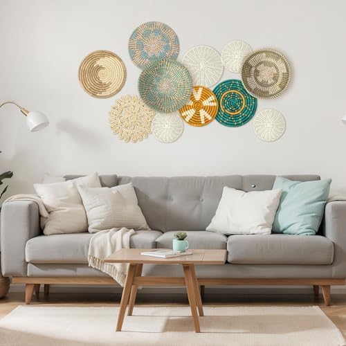 Tatuo 11 Pcs Boho Wall Basket Decor Woven Wall Hanging Art, Bright - Image 4