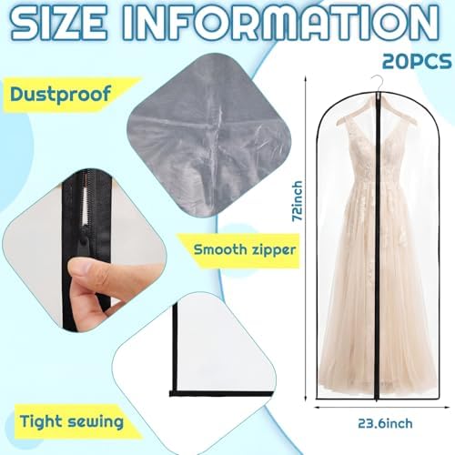 Amylove 20 Pcs 72" Long Garment Bags Bulk for Dresses Gowns Wedding - Image 2