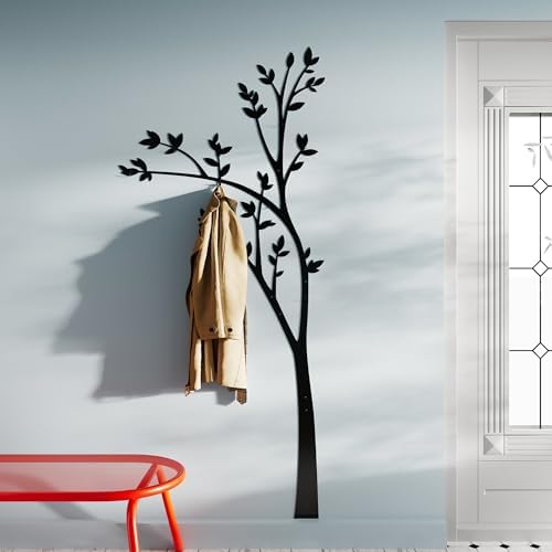 Parametric Tree Coat Rack Wall Mounted, 6 Hooks Black Metal Wall Art, Vertical Entryway Organizer, Hat and Coat Hanger, 33 x 75 in by Unknown