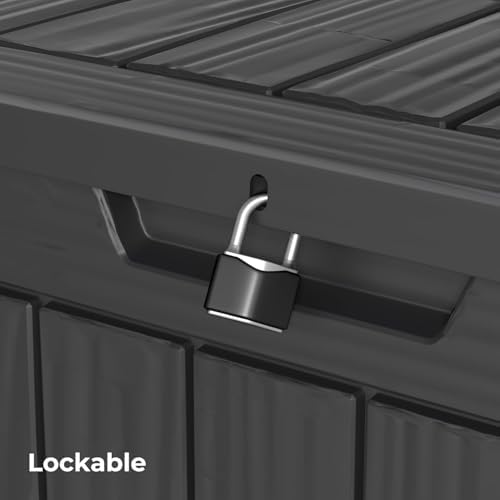 35 Gallon Outdoor Deck Box, Lockable Waterproof Outdoor Storage Boxes For Garden Tools,Indoor Cushions,Accessories Outside Storage Resin Weatherproof Container, Black - Image 6