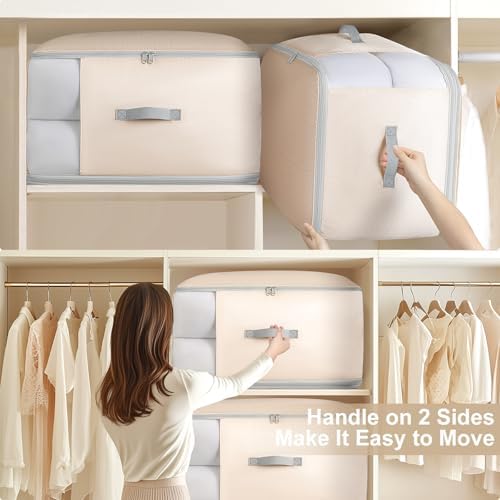 Comforter Storage Bag - 130L Large Capacity Blanket Storage Bags 3-Layer Ultra Space Saving Self Compression Organizer, Washable Compression Bags for Storage Comforter Blanket, 4-Pack, Beige - Image 5