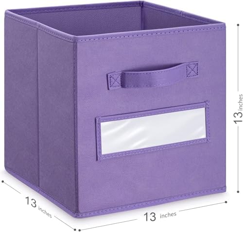 13x13x13 storage cube bins (Set of 10) Fabric storage cubes with 10 Labels Window Cards & a Pen, storage cubes 13x13, Collapsible 13 inch cube storage bins, Cubby Organizer Boxes, Purple - Image 3