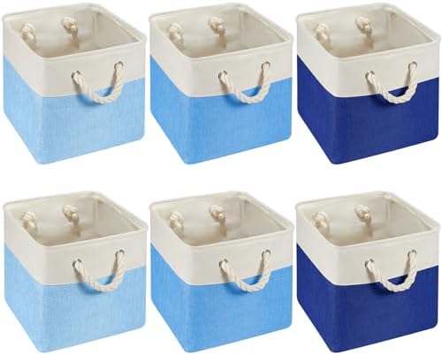 6 Pack 11x11 Inch Blue Cube Storage Bins Fabric Square Cube Baskets Handle by Geiserailie