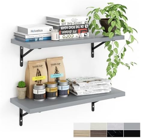 Kaboon 27 inch Long 10 inch Deep Floating Shelves for Wall Set of 2, Large Open Shelves Wall Mounted, Space Saving Home and Commercial Use, Gray by Kaboon