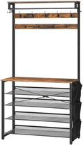 HOOBRO Hall Tree with Bench, Entryway Coat Rack with Shoe Rack, 39.4" Shoe and Coat Rack, 5 Tier Shoe Storage Organizer with Oxford Fabric Side Pockets, Adjustable Mesh Shelves, Rustic Brown BF76MT01 by HOOBRO