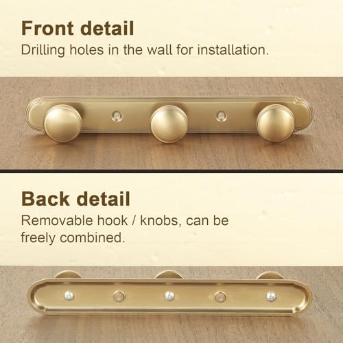 Goo-Ki 1 Pack Champagne Bronze Coat Rack Wall Mount Heavy Duty, Towel Rack Zinc Alloy Coat Hooks Wall Mounted for Bag Hat Clothes Scarf - Image 3