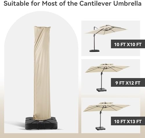 Patio Umbrella Cover Outdoor Offset Cantilever Umbrella Covers, Beige - Image 3