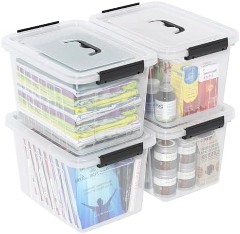 18 Quart Clear Plastic Latching Storage Box with Handle, 4-Pack by Oymlclivisa
