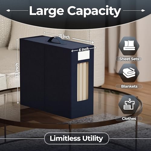 TIMBLE Bed Sheet Organizers & Storage, 10 Pack for King, Queen & Large Sheet Sets, Closet Organizer for Linens, Clothes, Blankets & Bedding, Foldable Fabric Bins with Handle, Name Tag & Window (Navy) - Image 2