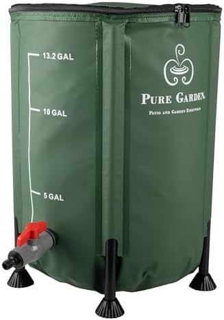 Rain Barrel - 13.2-Gallon/50-Liter Collapsible Water Container for Catching Rainwater - Portable Water Tank with Outflow Valve by Pure Garden (Green) by PureGarden