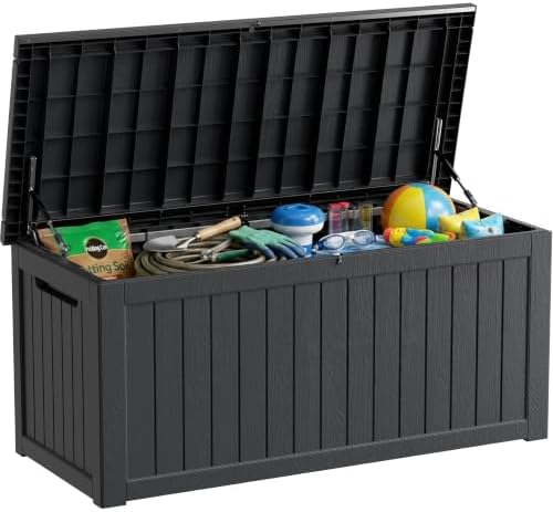 270 Gallon Deck Boxes Outdoor Waterproof, Outdoor Storage Box with Lockable Lid & UV-Resistant for Patio Furniture, Outdoor Cushions, Garden Tools and Pool Supplies, Black by GraceYourYard