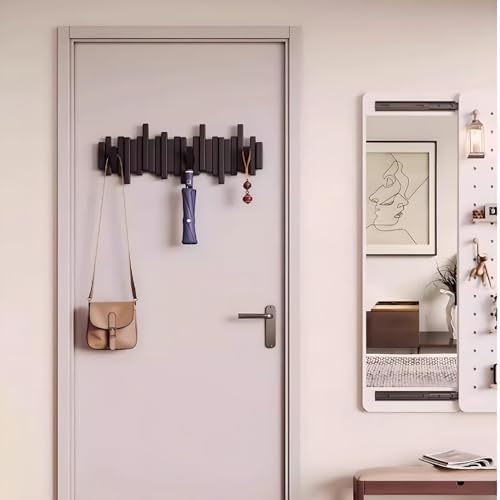 Key Holder Wall Mount, Splicable Wooden Piano Coat Rack Wall Mount, Modern Wall Art Flip Down Magnetic Hooks Wall Hook Hat Hanger for Entryway Key Holder Bedroom Kitchen (natural wood color, 6 Hooks) - Image 6