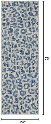 Unique Loom Outdoor Safari Collection Area Rug - Leopard (2' x 6' 1" Runner, Blue Yellow/ Blue) - Image 2