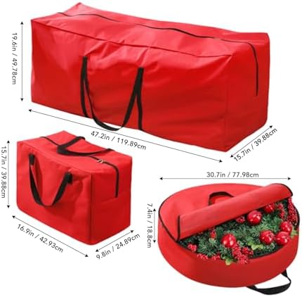 Christmas Tree Storage Bag Set 3pcs Artificial Xmas Tree Storage Bags for 7.5FT with Oxford Cloth Removable Design Convenient Carry Handles (Red) - Image 3
