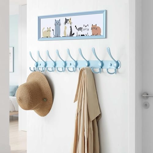 Dseap Coat Rack Wall Mount - 29.5” Long 8-Tri-Hooks Heavy Duty Coat Hanger Rail Wall Hooks for Hanging Coats Hats Clothing Clothes Purse Mudroom Entryway, Blue, Pack of 2 - Image 4