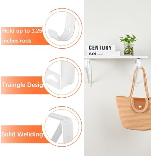10 Pack Heavy Duty Closet Shelf & Rod Brackets, Wall Mounted Closet Shelf Brackets, 11 x 9.45 Inch Closet Shelf Brackets with Rod Support, White - Image 4