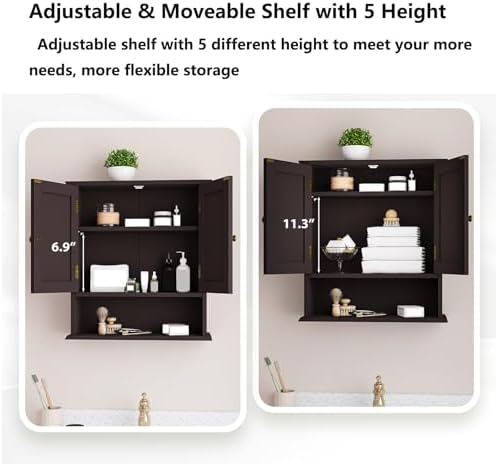 Bathroom Wall Cabinet, Over the Toilet Storage Cabinet with 2 Doors and Adjustable Shelf, Wooden Medicine Cabinet Wall Mounted, Room Space Saver for Bathroom Kitchen - Image 4