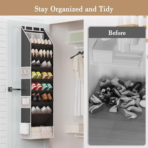 Criusia Shoe Storage, Over the Door Shoe Organizer, Hanging Closet Shoe Storage with Large Deep Pockets, Fits 16–24 Pairs of Sneakers, Sandals, Boots, Black - Image 2