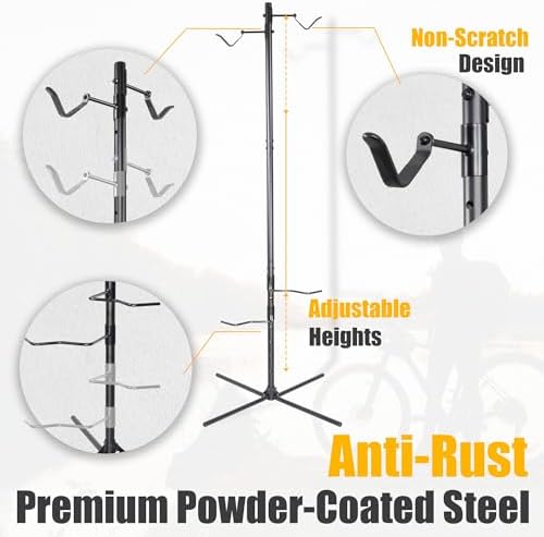 CyclingDeal Bike Vertical Freestanding Hanger Parking Rack - Fully Adjustable Gravity Storage Floor Stand - Safe & Secure for Hanging MTB Road Bicycles in Garage or Home - 2 Bikes Vertical - Image 5
