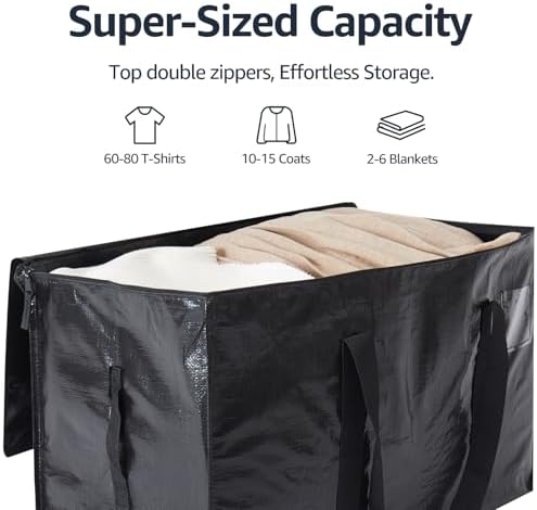 Moving Bags Heavy Duty Extra Large, Moving Boxes, Moving Supplies Essentials, Blue Storage Bins with Lids, Plastic Packing Totes, Storage Bags for Clothes with Handles & Zippers(Black, 12 Pack) - Image 5