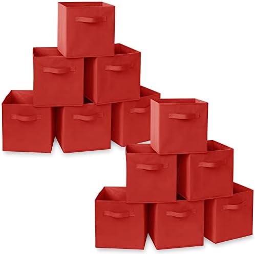Casafield Set of 12 Collapsible Fabric Cube Storage Bins, Red - 11" Foldable Cloth Baskets for Shelves, Cubby Organizers & More by Casafield