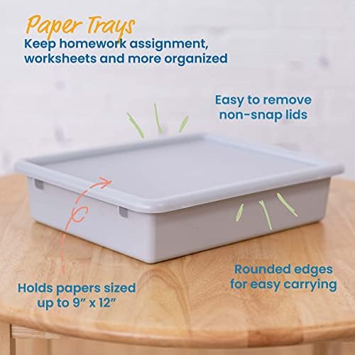ECR4Kids Letter Size Plastic Tray Organizer with Lids, Small, Storage Bins, Light Grey, 10-Piece - Image 3