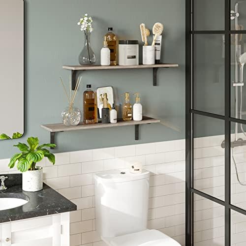 DINZI LVJ Long Wall Shelves, 31.5Inch Wooden Wall Mounted Shelves, Set of 2 - Image 4