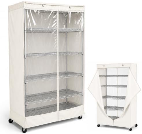 Formosa Covers Premium Clear Front Wire Shelf Steel Rack Cover Off White - Heavy-Duty Storage Solution for Wire Shelving Rack (48”Wx18”Dx72”H) - Waterproof PVC, Water/Dust Resistant Fabric, Zippers by FormosaCovers
