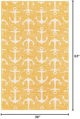 Unique Loom Outdoor Coastal Collection Area Rug - Ahoy (3' 3" x 5' 3" Rectangle, Yellow) - Image 2