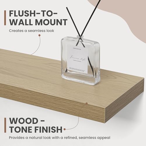 Acovy 36 Inch Floating Shelves, 8 Inch Deep Floating Shelves for Wall, Hanging Shelf with Invisible Brackets, Deep Shelves for Bathroom, Bedroom, Living Room, Oak, Set of 2 - Image 4