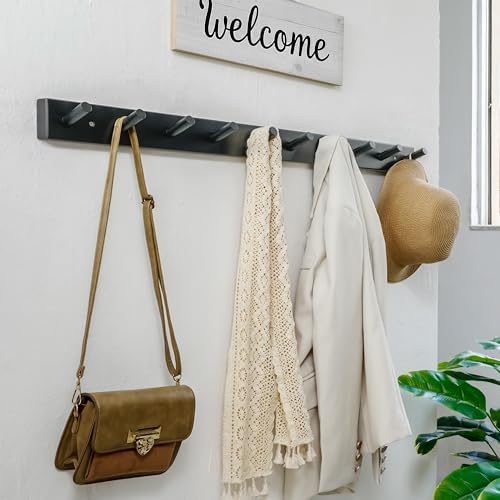 WEBI Coat Rack Wall Mounted,10 Hooks,38" Long Coat Hanger Wall Mount,Bamboo Peg Rail Hat Rack for Wall,Caps,Jacket,Clothes,Black - Image 2