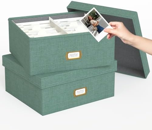 Decorative Photo Storage Box, 2 Pack Linen Photo Box Hold 1700 4x6 Pictures by JOLENSOY