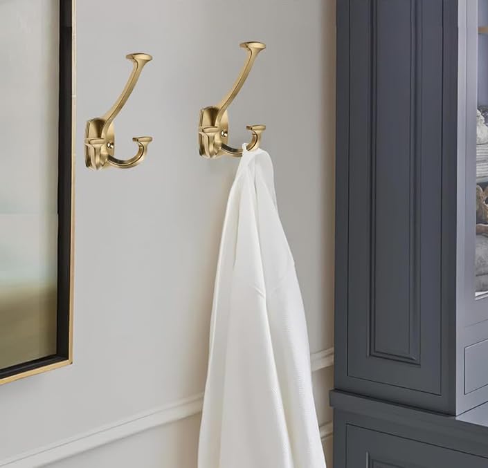 10 Pack Champagne Bronze Hooks Large Wall Mounted Solid Heavy-Duty Decorative Double-Sided Coat Hooks for Triple Coat Hook Towels Coats Robes Towels Bag Bathroom Three Prong Coat Hook - Image 4
