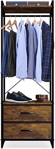 Sorbus Tall Clothing Rack with Drawers, Wood Top (Rustic) - Image 5