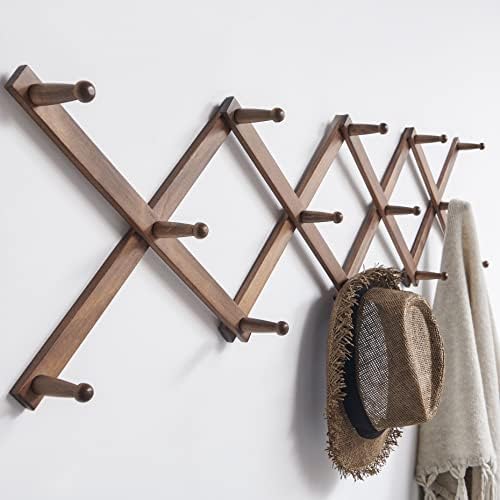 SKOLOO Hat Rack for Wall with 14 Hooks, Pack of 2, Solid Wooden, Modern, Expandable Coat Rack Wall Mount for Coats, Hats, Bags, Baseball Caps, Walnut Color - Image 4